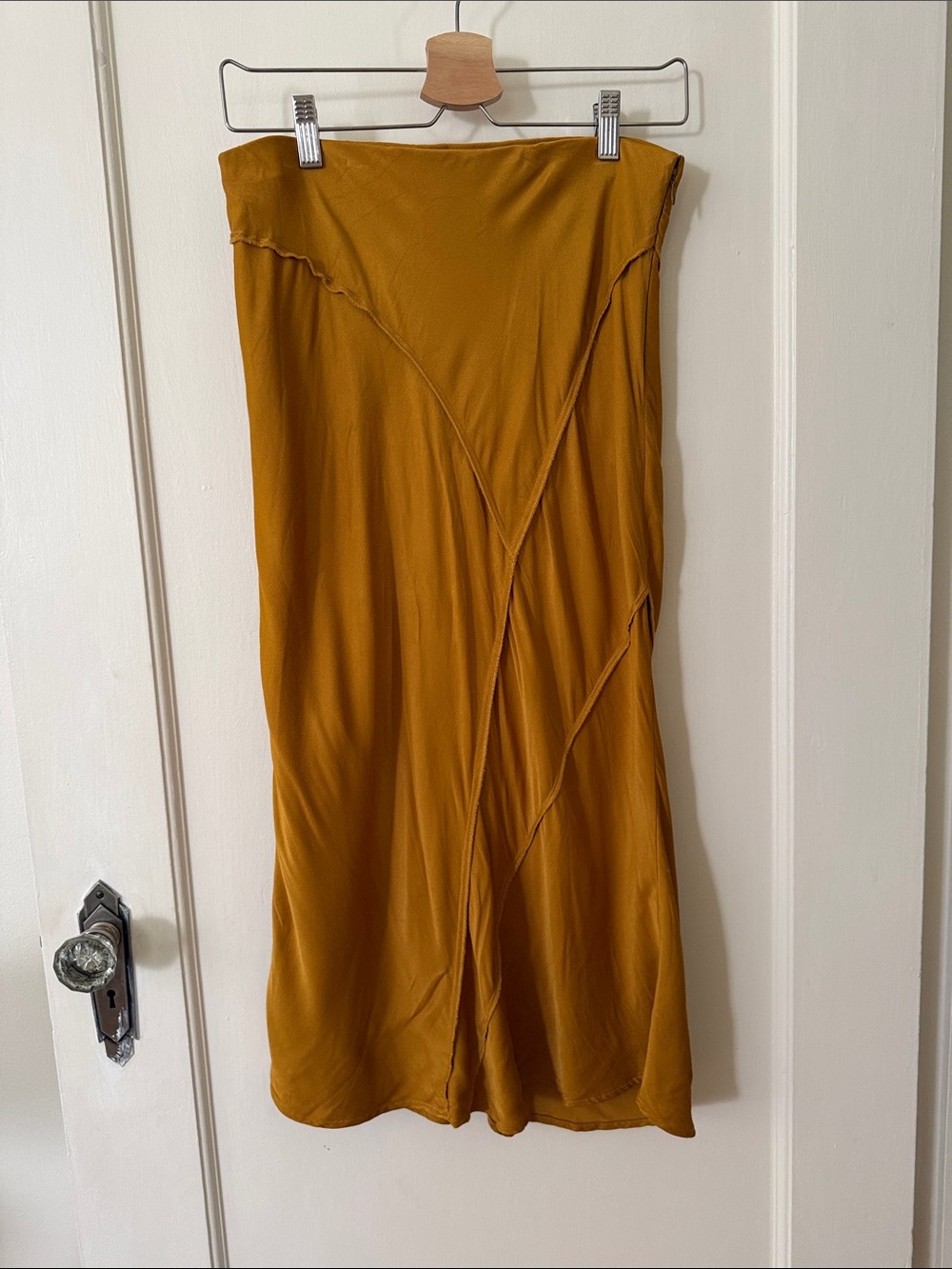 Anthropologie Viscose Mustard Midi Slip Skirt S